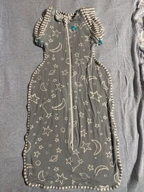 Love to dream Grey Celestial Zip Baby Sleep Sack with Striped Sleeves